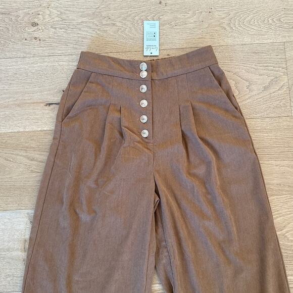 Cupshe Wide Leg Pants Downtown Moves Size 24 Brown Gold - Picture 2 of 5